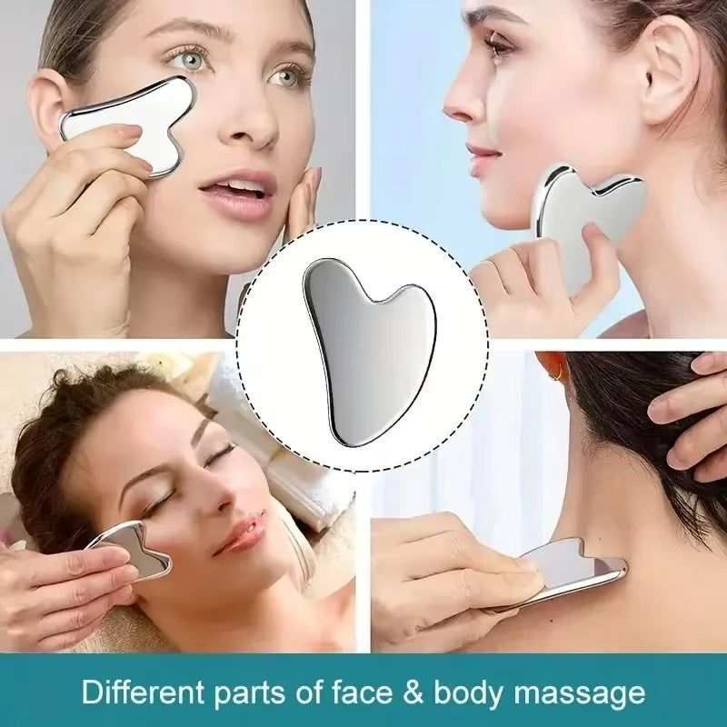 1PC Stainless Steel Gua Sha Tool - Face & Body Massager, Skin Tightening, Beauty Scraper (Lymphatic Drainage, Relaxation)