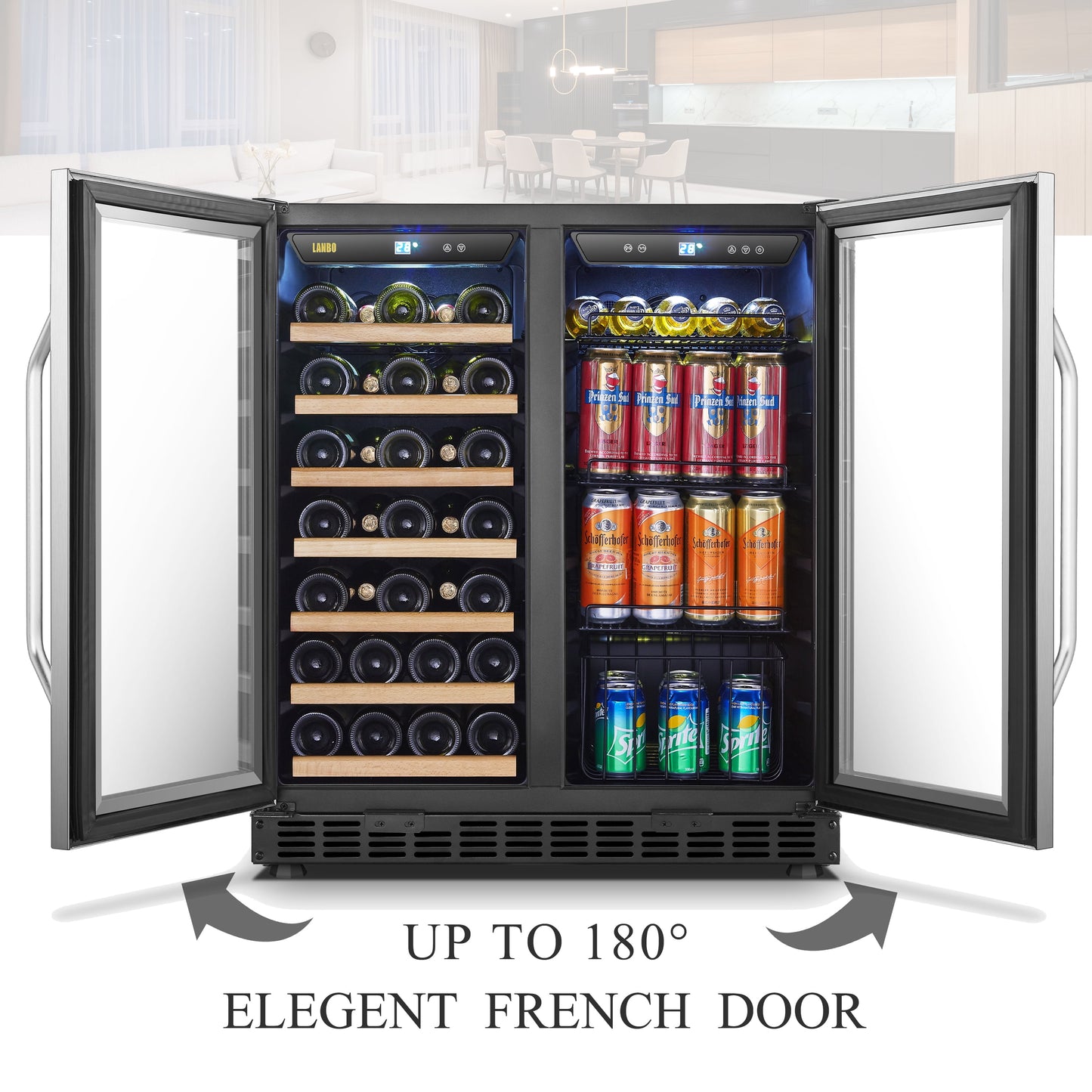 76 Can 31 Bottle under Counter Dual Zone Wine Refrigerator and Beverage Cooler 30 Inch Width