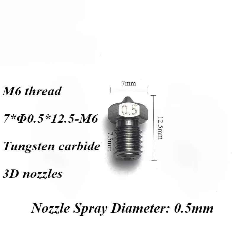 3D V6 Nozzle Solid Carbide 92.5Hra Nozzle 3D Printer 0.4/0.5/0.6Mm Nozzles for 3D Printer