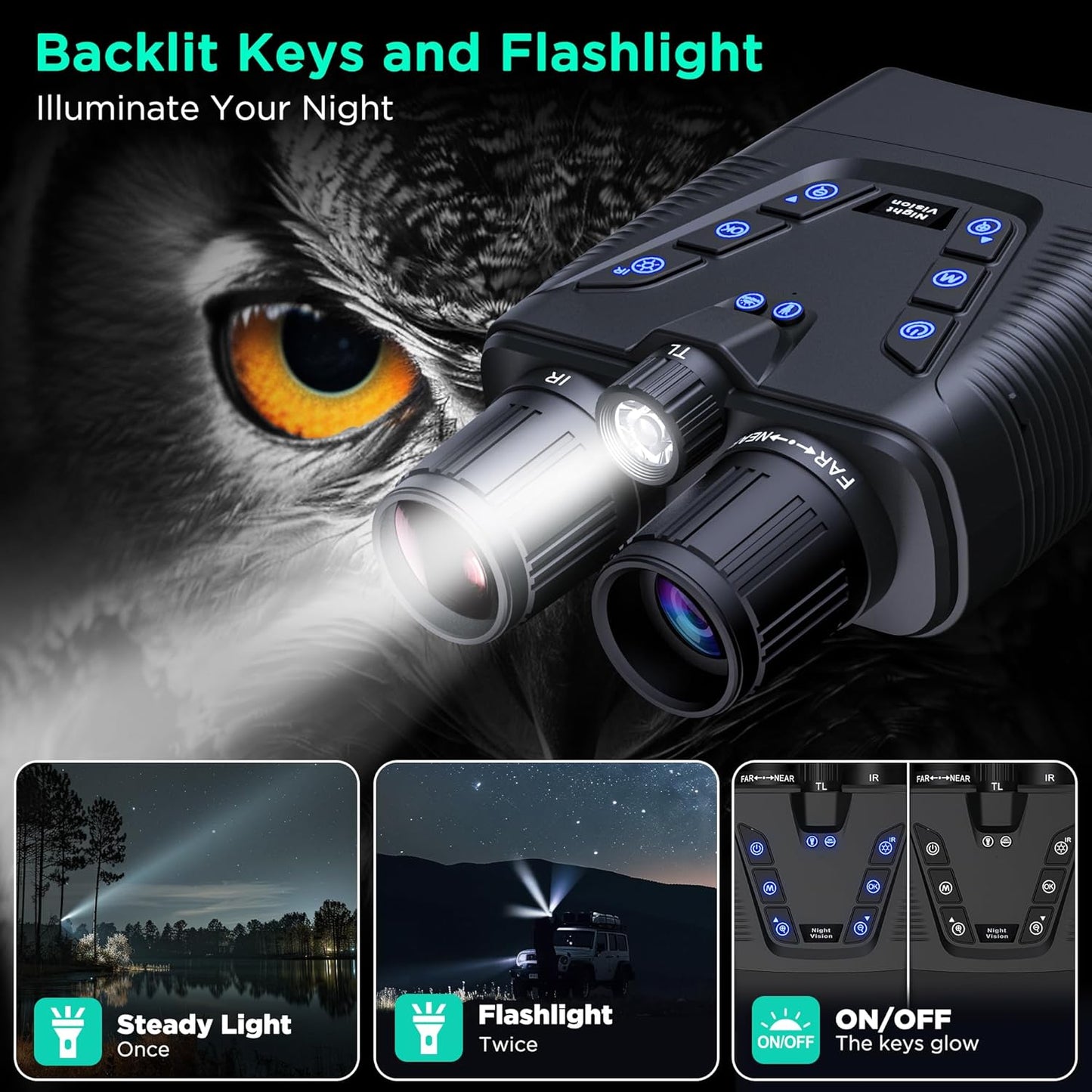 Night Vision Goggles, 58MP Full-Color 4K Night Vision Binoculars with 10000Mah Fast Charging Battery, 64GB Card, 3.99" Screen and 1968FT Viewing Range for Camping Hunting & Security(Black)