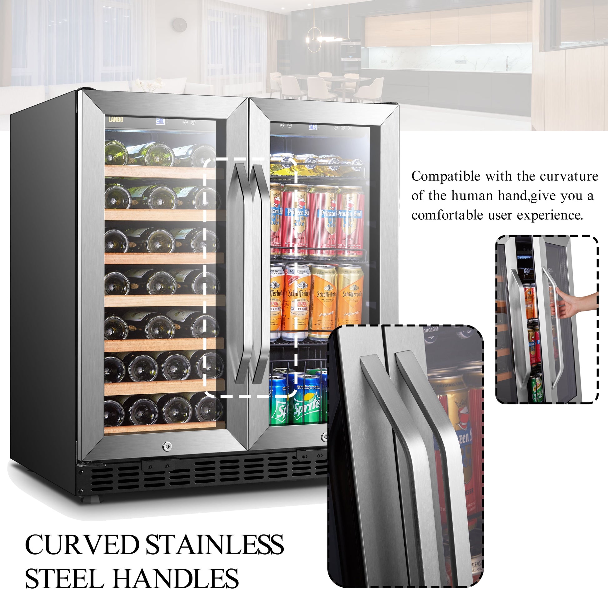 76 Can 31 Bottle under Counter Dual Zone Wine Refrigerator and Beverage Cooler 30 Inch Width
