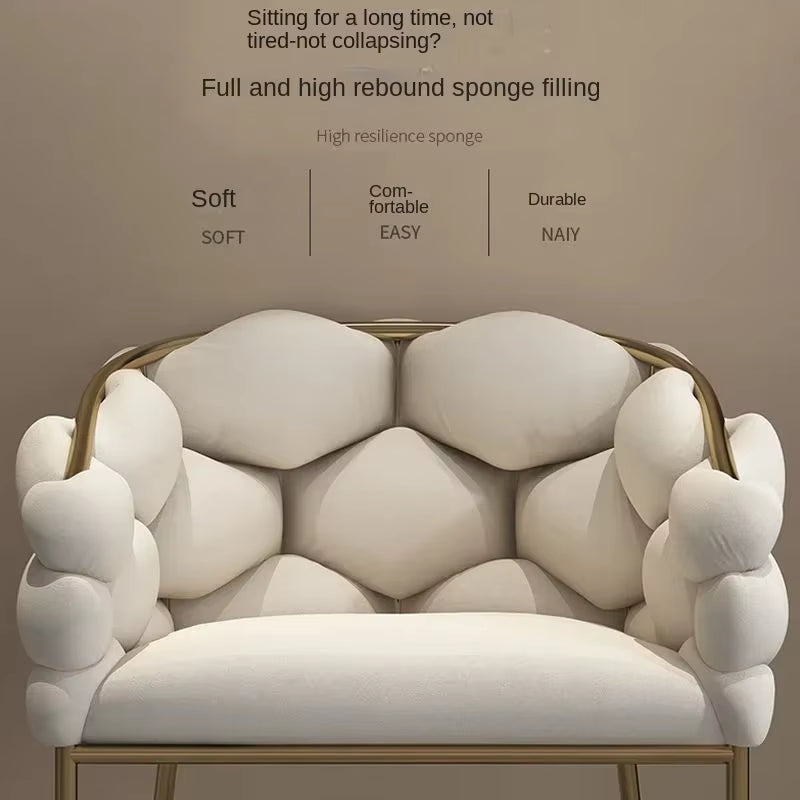 Metal Vanity Chair Sturdy Dining Seat Comfortable Backrest Princess Chair Soft Manicure Chair Suitable for Beauty Salon Bedroom