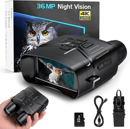 Night Vision Goggles for Adults, 4K Infrared Night Vision Binoculars with Rechargeable Battery and Anti-Shake Motion Detection for Camping