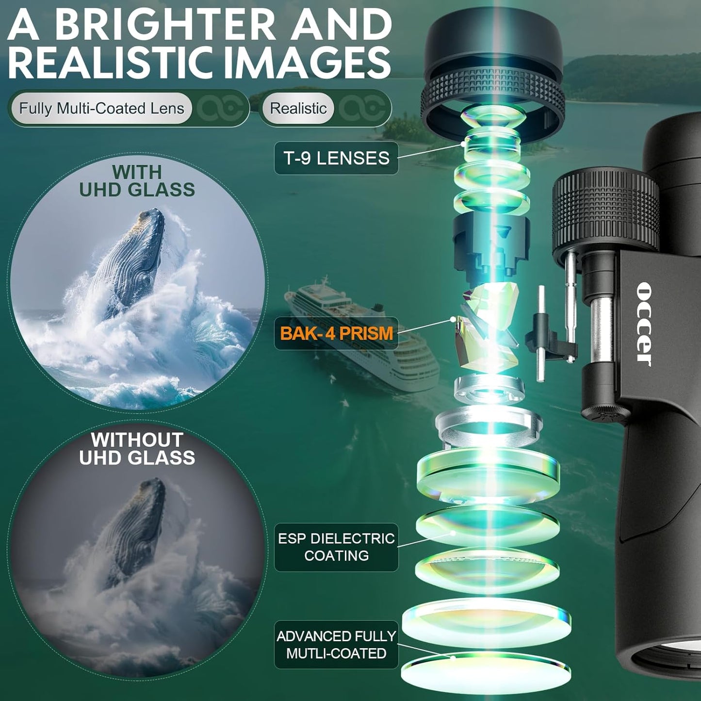 12X50 Binoculars for Adults High Powered - HD Bird Watching Binocular for Hunting with Clear Vision - Easy Focus Binoculars with Long Range for Hiking Travel Cruise Trip Concert Stargazing