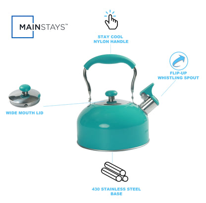 Teal 1.8 Liter Stainless Steel Whistling Tea Kettle Turquoise