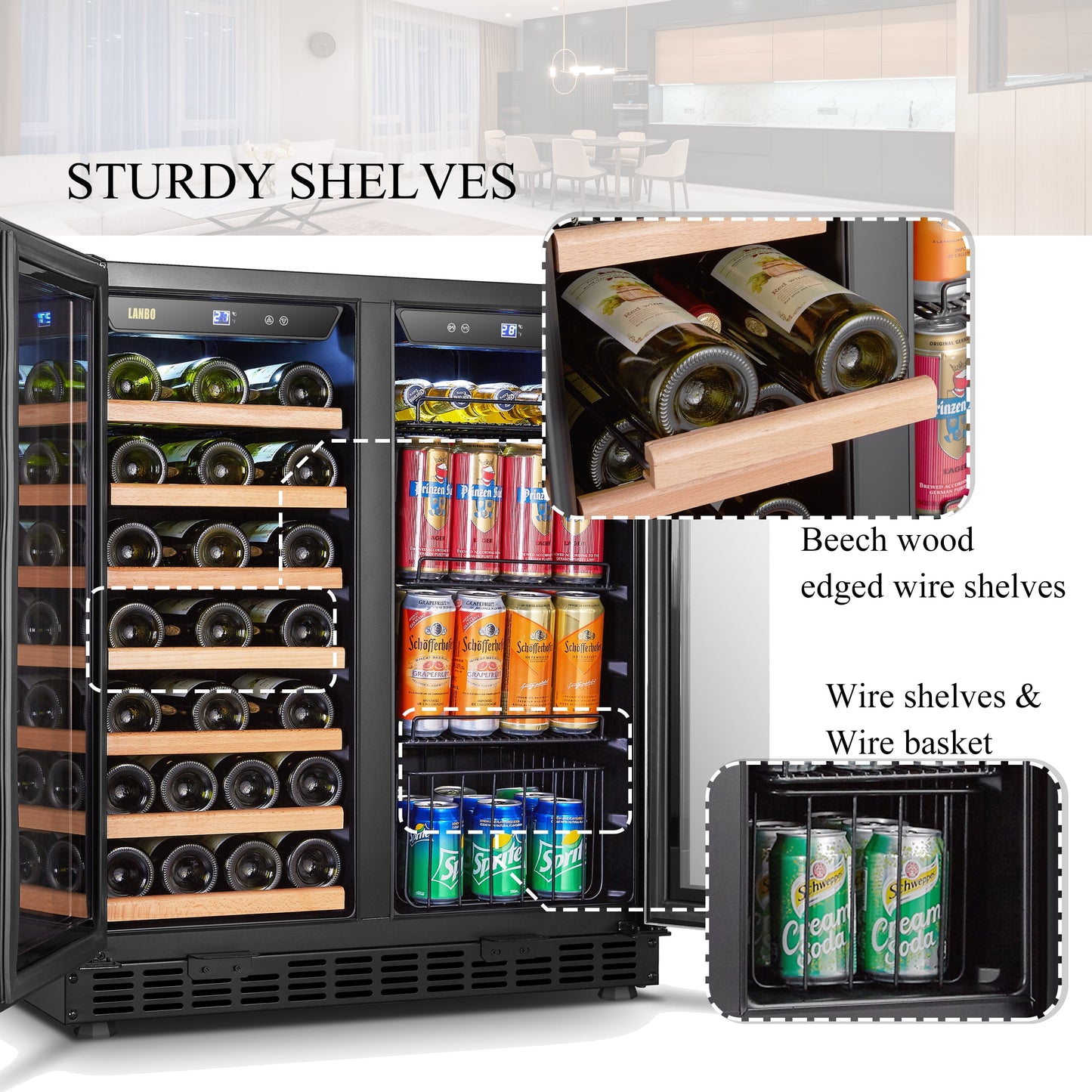 76 Can 31 Bottle under Counter Dual Zone Wine Refrigerator and Beverage Cooler 30 Inch Width