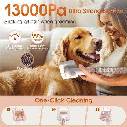 6-In-1 Dog Grooming Vacuum, 3.2L Dust Cup Pet Grooming Kit, 13000Pa Suction, Low Noise Dog Cat Hair Remover