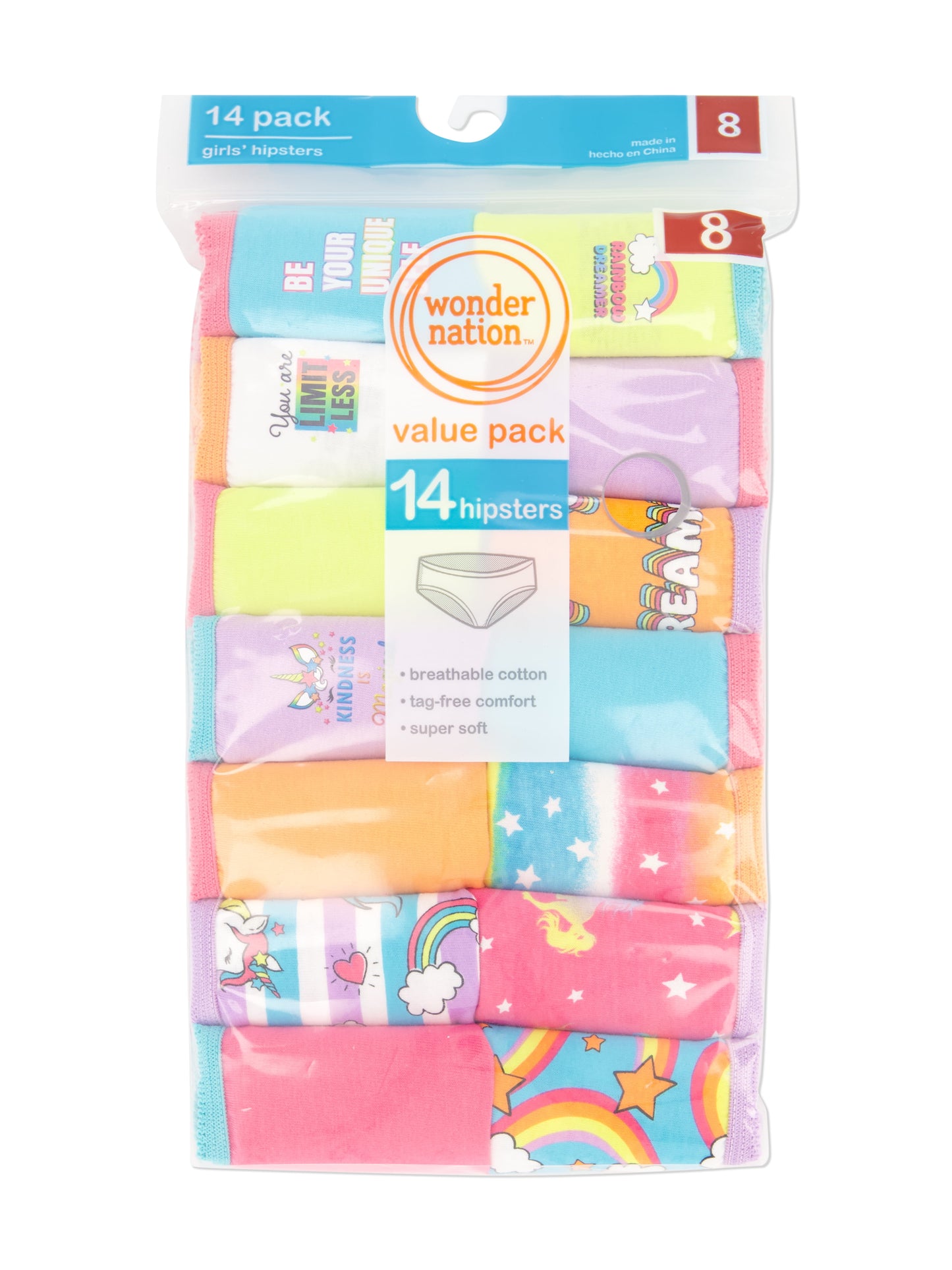 Girls Hipster Cotton Underwear 14-Pack, Sizes 4-18