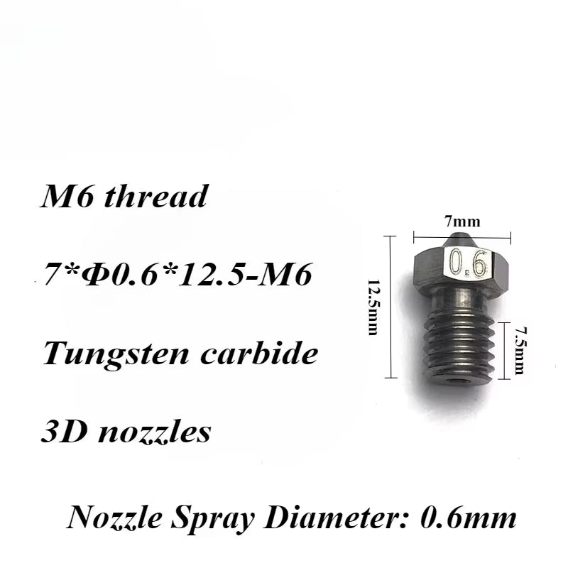 3D V6 Nozzle Solid Carbide 92.5Hra Nozzle 3D Printer 0.4/0.5/0.6Mm Nozzles for 3D Printer