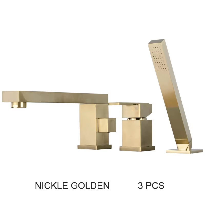 Gold Brush Bathtub Faucet Mixer with Hand Shower Double Function Bathtub Faucet Set Deck Mounted Bath Shower Tap(Chrome , Black)