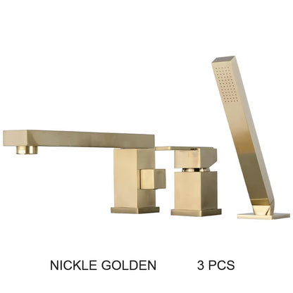 Gold Brush Bathtub Faucet Mixer with Hand Shower Double Function Bathtub Faucet Set Deck Mounted Bath Shower Tap(Chrome , Black)