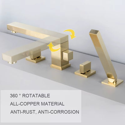 Gold Brush Bathtub Faucet Mixer with Hand Shower Double Function Bathtub Faucet Set Deck Mounted Bath Shower Tap(Chrome , Black)