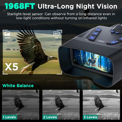 Night Vision Goggles, 58MP Full-Color 4K Night Vision Binoculars with 10000Mah Fast Charging Battery, 64GB Card, 3.99" Screen and 1968FT Viewing Range for Camping Hunting & Security(Black)