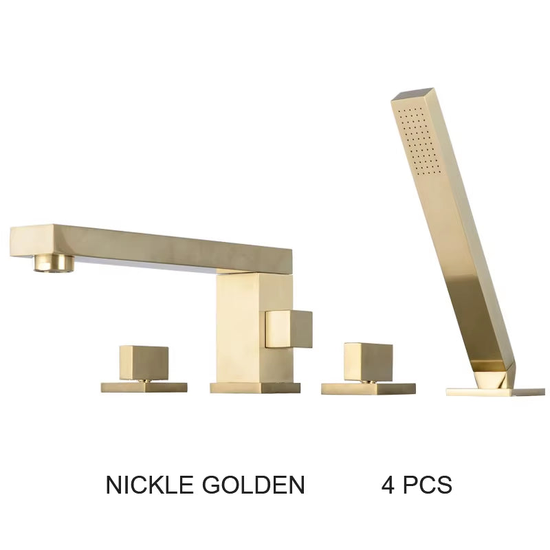 Gold Brush Bathtub Faucet Mixer with Hand Shower Double Function Bathtub Faucet Set Deck Mounted Bath Shower Tap(Chrome , Black)