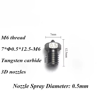 3D V6 Nozzle Solid Carbide 92.5Hra Nozzle 3D Printer 0.4/0.5/0.6Mm Nozzles for 3D Printer
