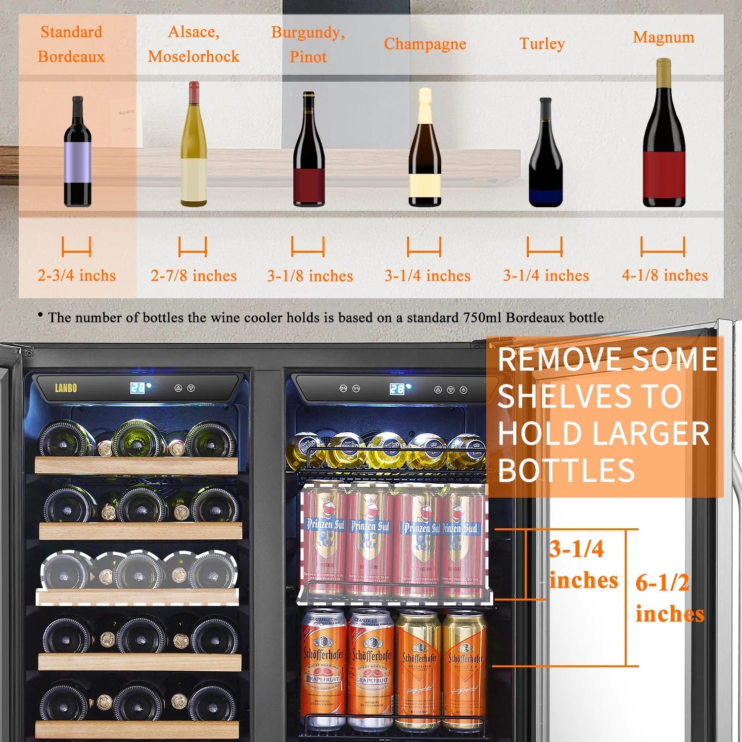 76 Can 31 Bottle under Counter Dual Zone Wine Refrigerator and Beverage Cooler 30 Inch Width
