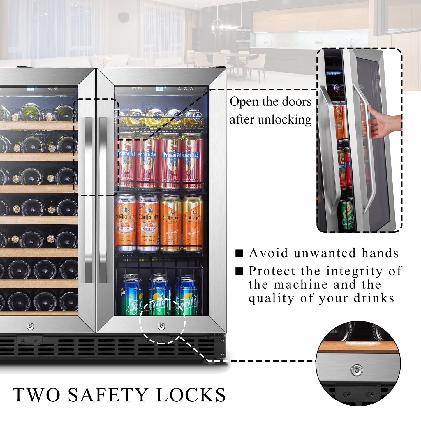 76 Can 31 Bottle under Counter Dual Zone Wine Refrigerator and Beverage Cooler 30 Inch Width