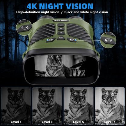 Night Vision Goggles - 4K Night Vision Binoculars with 48MP and 3 Inch Display, 8X Digital Zoom and 7-Level Infrared Black with White, Backlit Buttons, Type-C Fast Charging & Detachable Battery