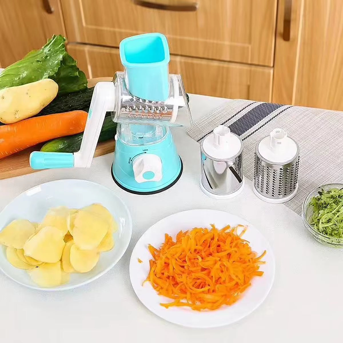 Multifunctional Vegetable Slicer Shredder Cutter Tool 3 Sharp Drums Manual Hand Operated Grater Cheese Peanut Cookie Chopper