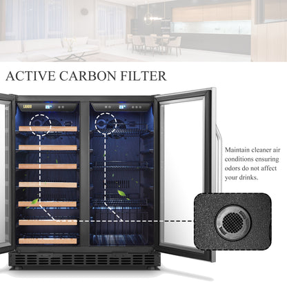 76 Can 31 Bottle under Counter Dual Zone Wine Refrigerator and Beverage Cooler 30 Inch Width