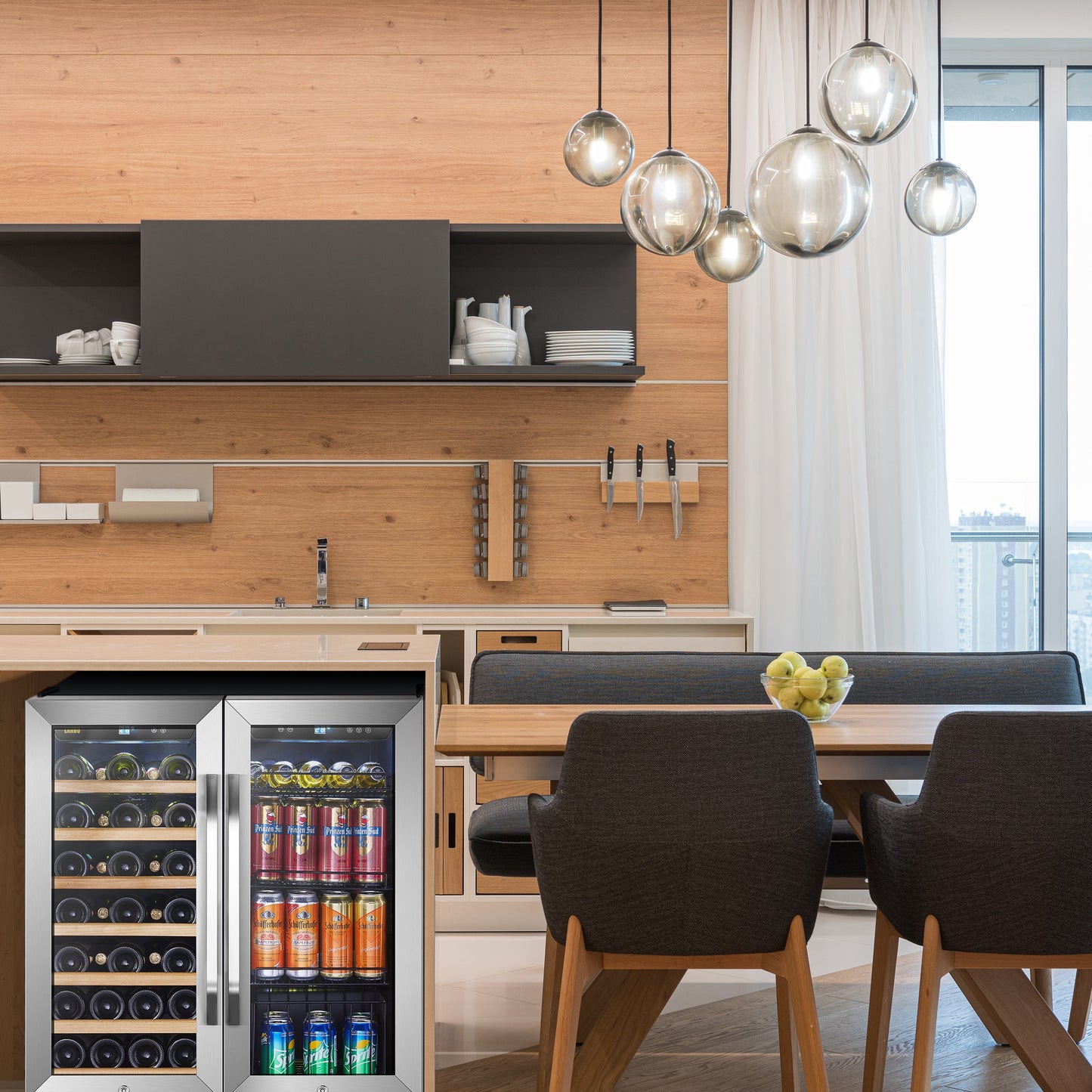 76 Can 31 Bottle under Counter Dual Zone Wine Refrigerator and Beverage Cooler 30 Inch Width