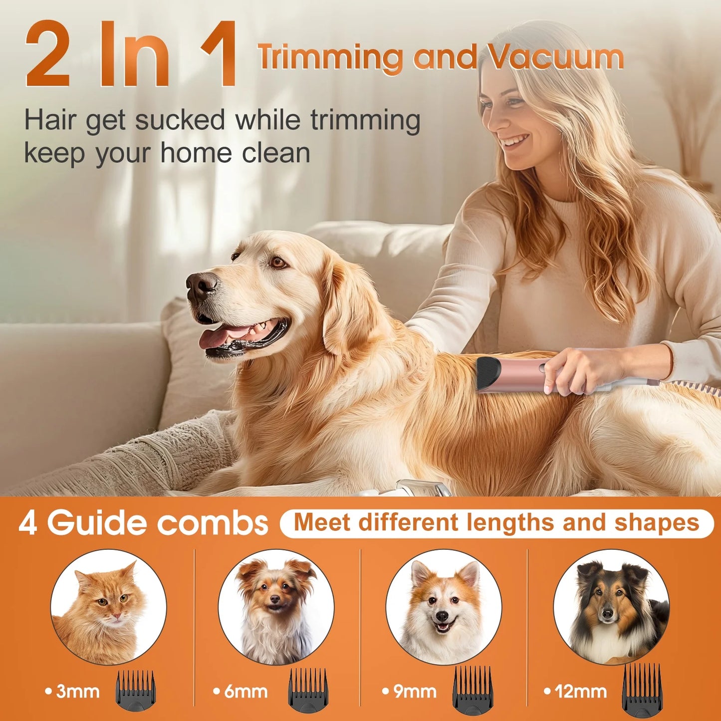 6-In-1 Dog Grooming Vacuum, 3.2L Dust Cup Pet Grooming Kit, 13000Pa Suction, Low Noise Dog Cat Hair Remover