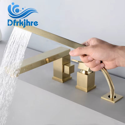 Gold Brush Bathtub Faucet Mixer with Hand Shower Double Function Bathtub Faucet Set Deck Mounted Bath Shower Tap(Chrome , Black)