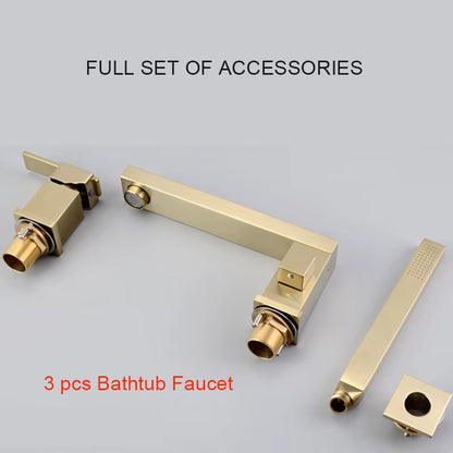Gold Brush Bathtub Faucet Mixer with Hand Shower Double Function Bathtub Faucet Set Deck Mounted Bath Shower Tap(Chrome , Black)