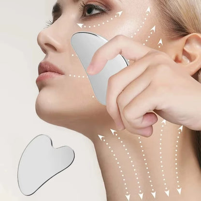 1PC Stainless Steel Gua Sha Tool - Face & Body Massager, Skin Tightening, Beauty Scraper (Lymphatic Drainage, Relaxation)