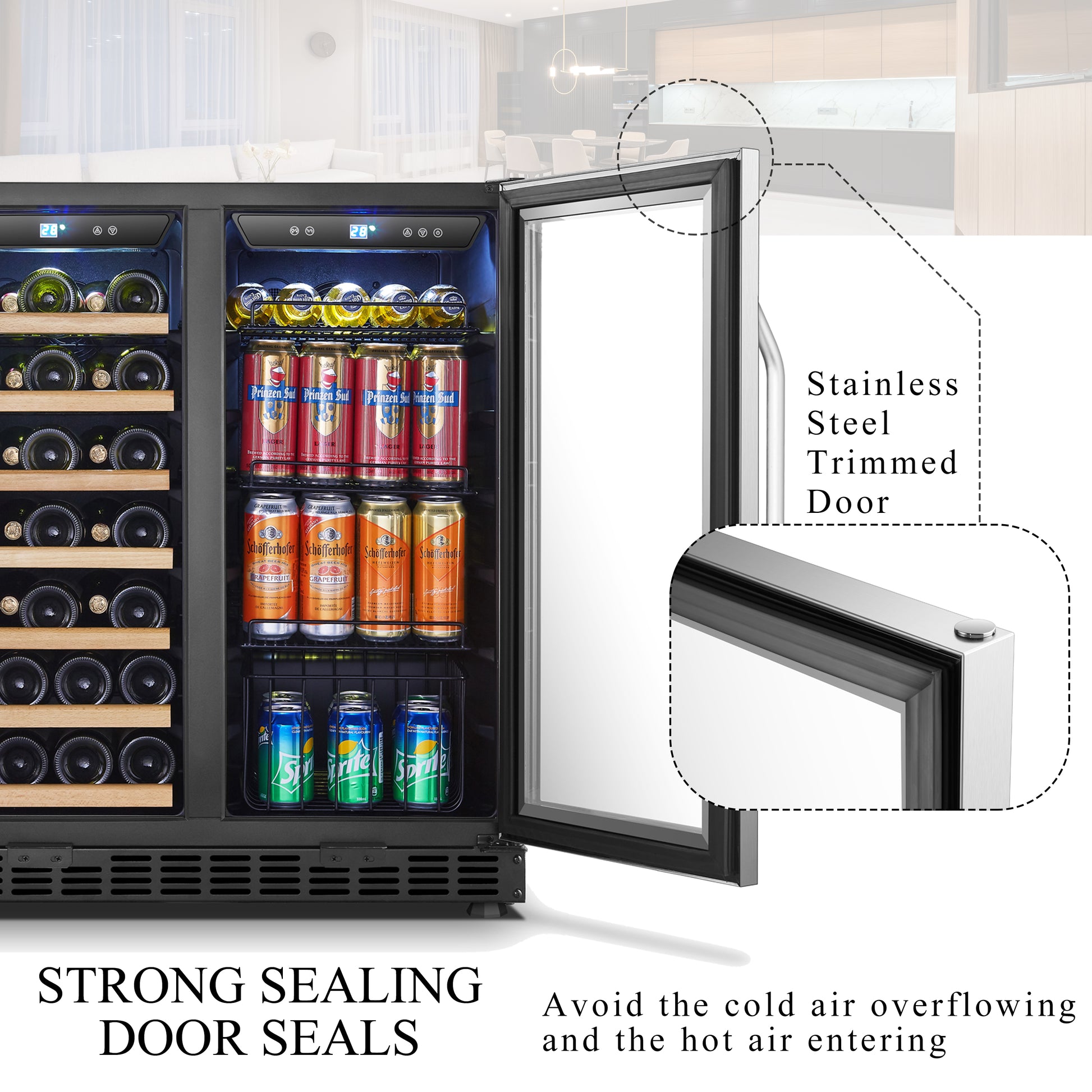 76 Can 31 Bottle under Counter Dual Zone Wine Refrigerator and Beverage Cooler 30 Inch Width
