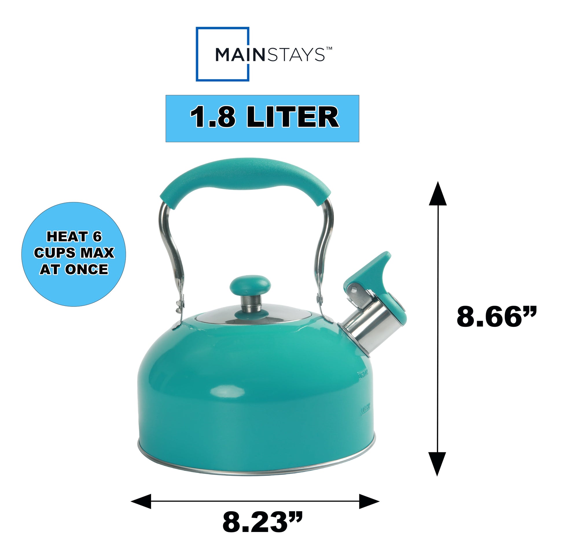 Teal 1.8 Liter Stainless Steel Whistling Tea Kettle Turquoise
