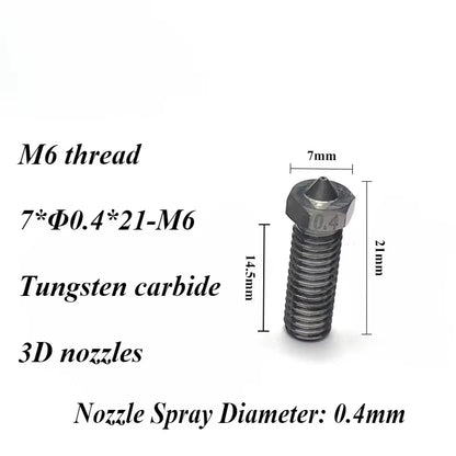 3D V6 Nozzle Solid Carbide 92.5Hra Nozzle 3D Printer 0.4/0.5/0.6Mm Nozzles for 3D Printer