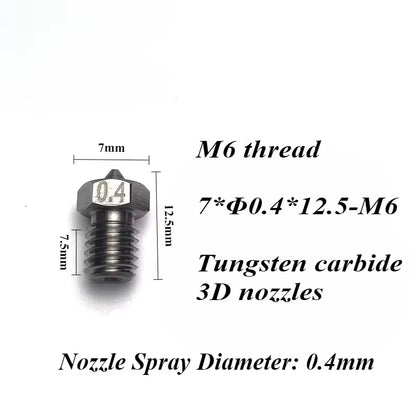 3D V6 Nozzle Solid Carbide 92.5Hra Nozzle 3D Printer 0.4/0.5/0.6Mm Nozzles for 3D Printer